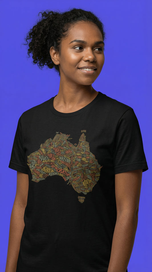 Australian Aboriginal language group print, short sleeve T-shirt