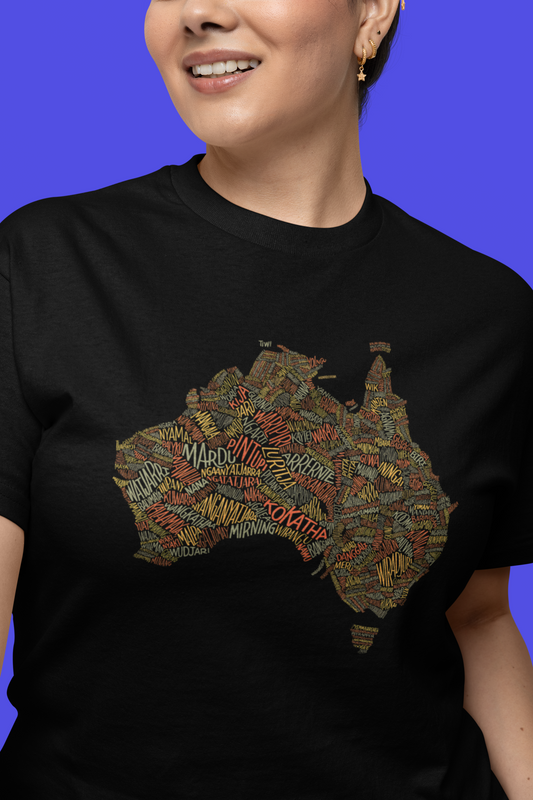 Australian Aboriginal language group print, short sleeve T-shirt